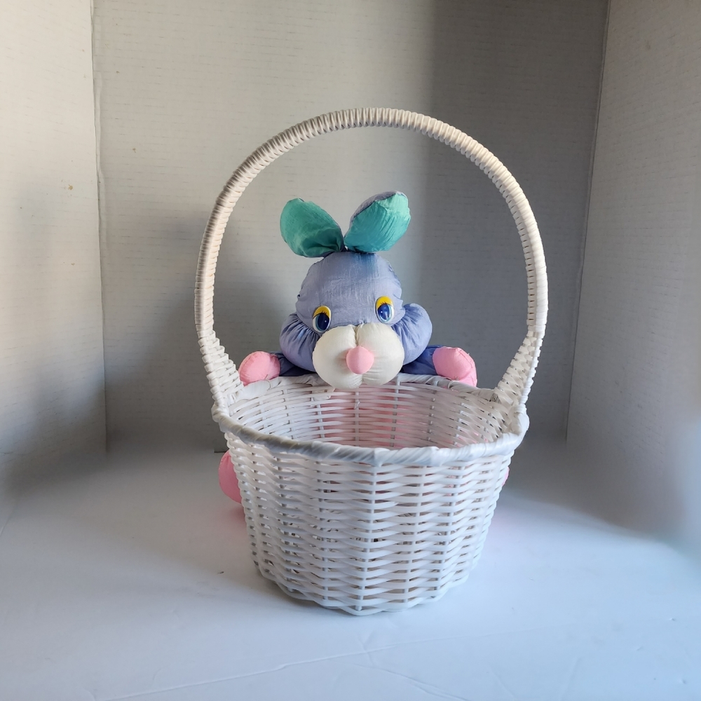 Vintage 1980s Trading Co. Nylon Rabbit with Wicker Easter Basket